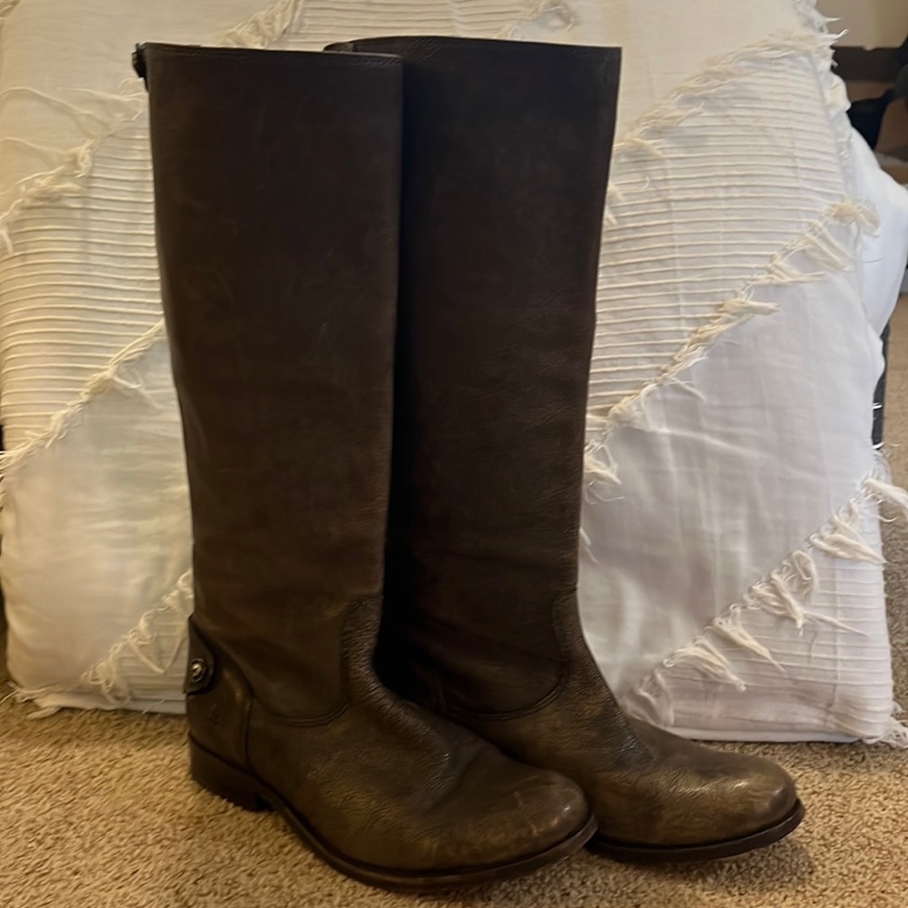 FRYE Melissa Button BACK ZIP Snap  Leather RIDING Copper brown MOTO Boot